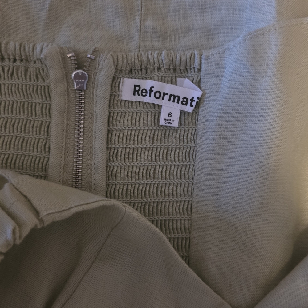 Reformation Sawyer Linen Dress Mini Dried Herbs Sage Green Size 6 NWT - Picture 5 of 10
